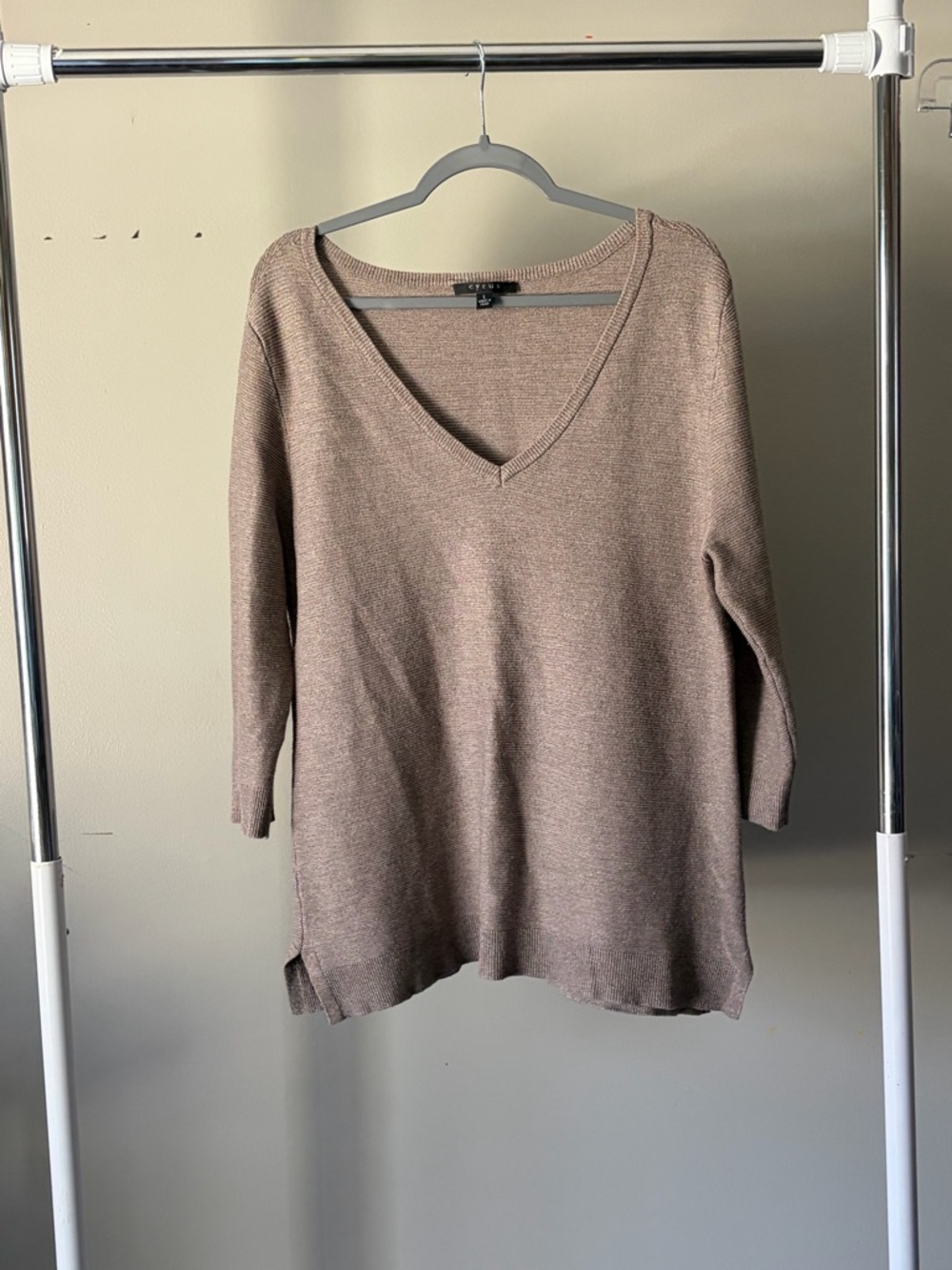 Cyrus V-Neck Lightweight Knit Sweater in Taupe